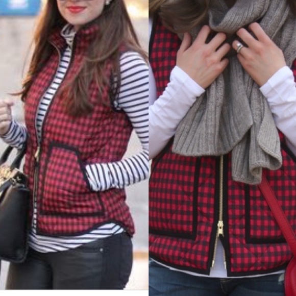 J. Crew Jackets & Blazers - J Crew excursion plaid quilted preppy vest in classic buffalo check print size L